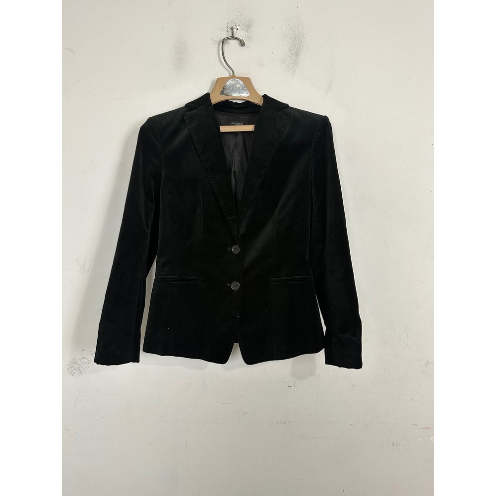 Ann Taylor Womens Black Velvet Blazer 2 Button Tailored Jacket Size 4